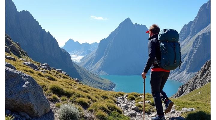 Vandrer på en sti i Jotunheimen med lett utstyr