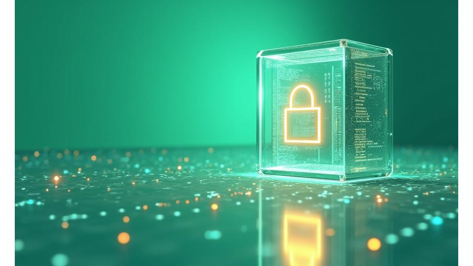 Visuell representasjon av dataflyt og et hengelåsikon, som symboliserer sikker og kontrollert datainnsamling.
